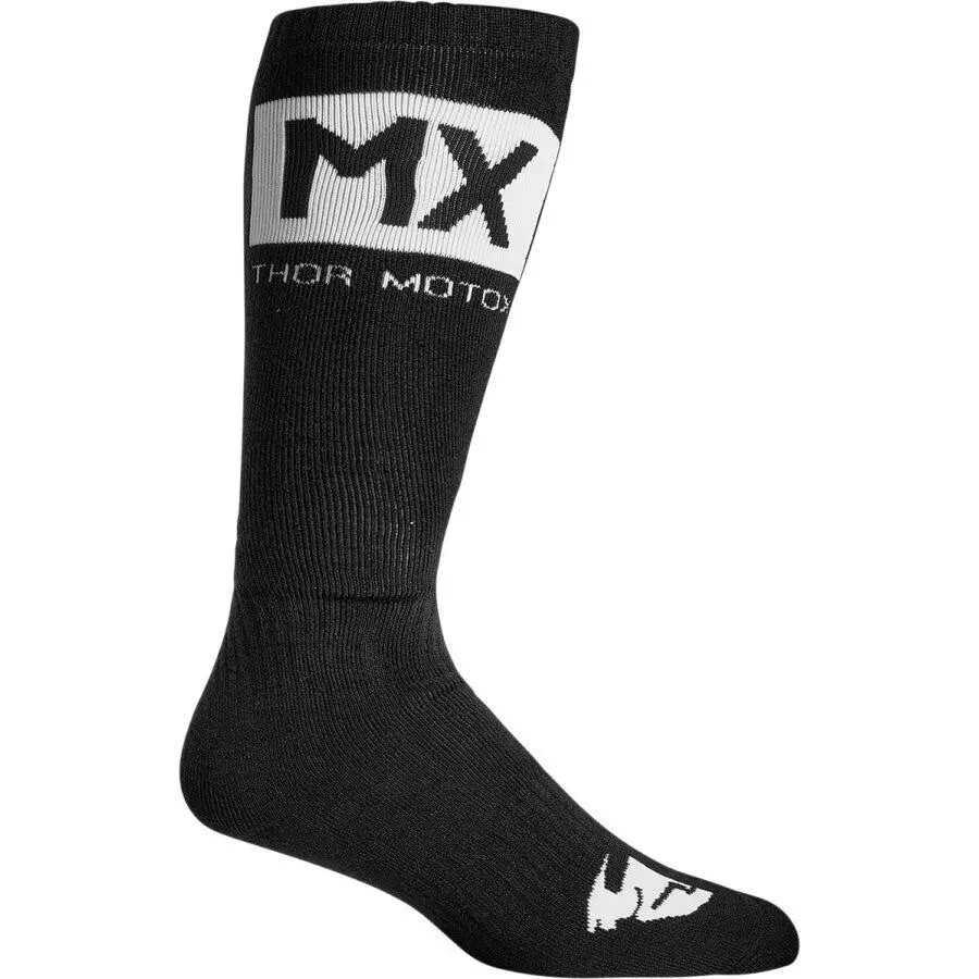Thor Mx Solid Black/White Youth Socks 1
