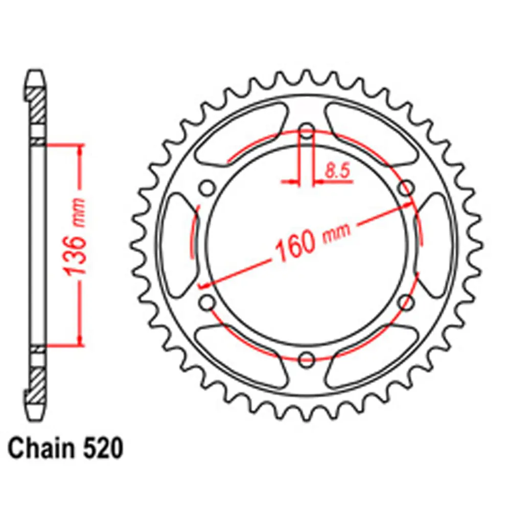 Rear Sprocket - Steel 44T 520P 1