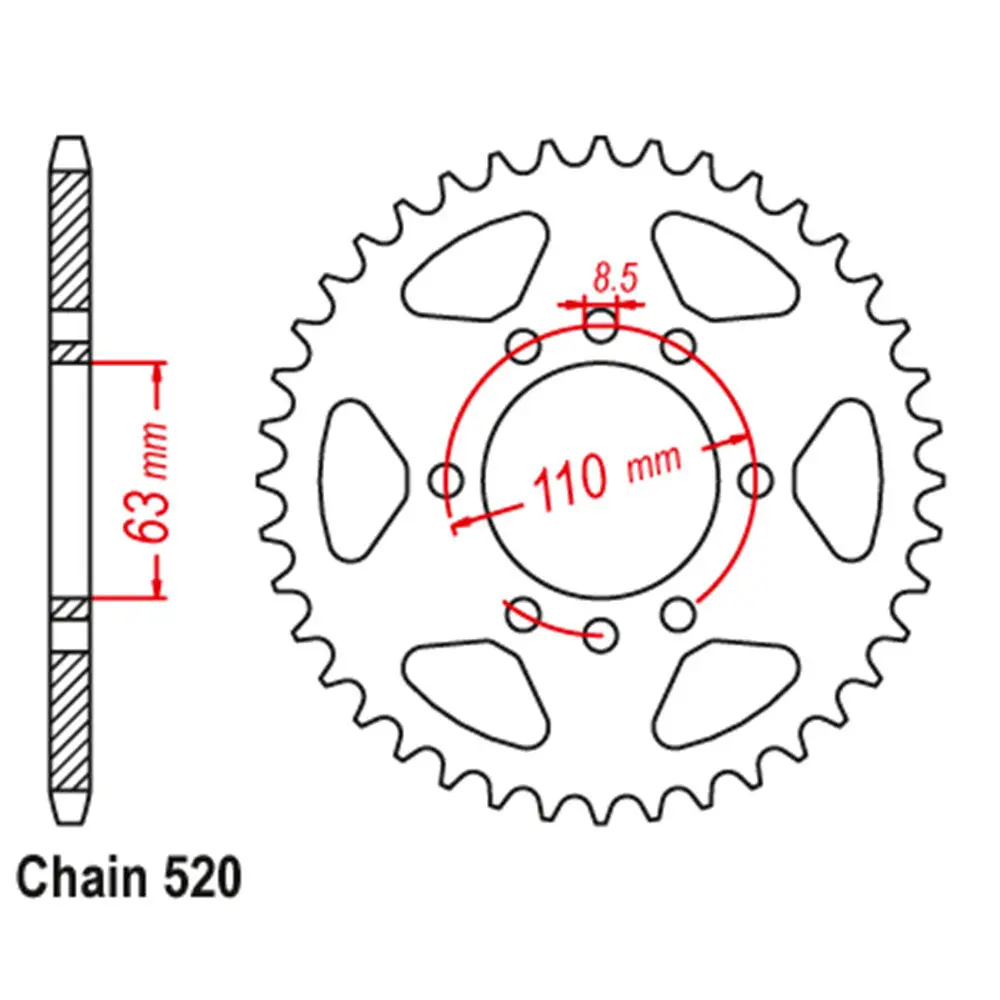 Rear Sprocket - Steel 44T 520P 1