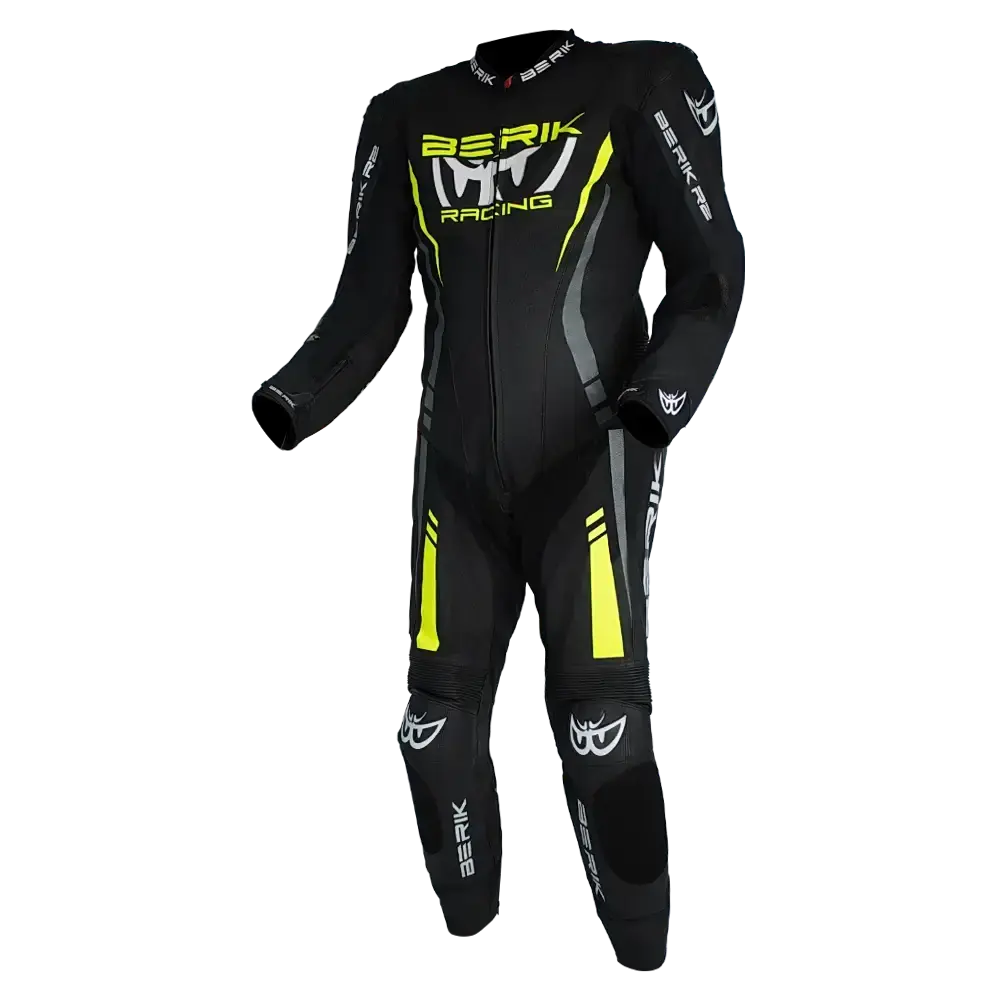 Berik Sicily One-Piece Leather Race Suit - Black/Hi-Viz 1