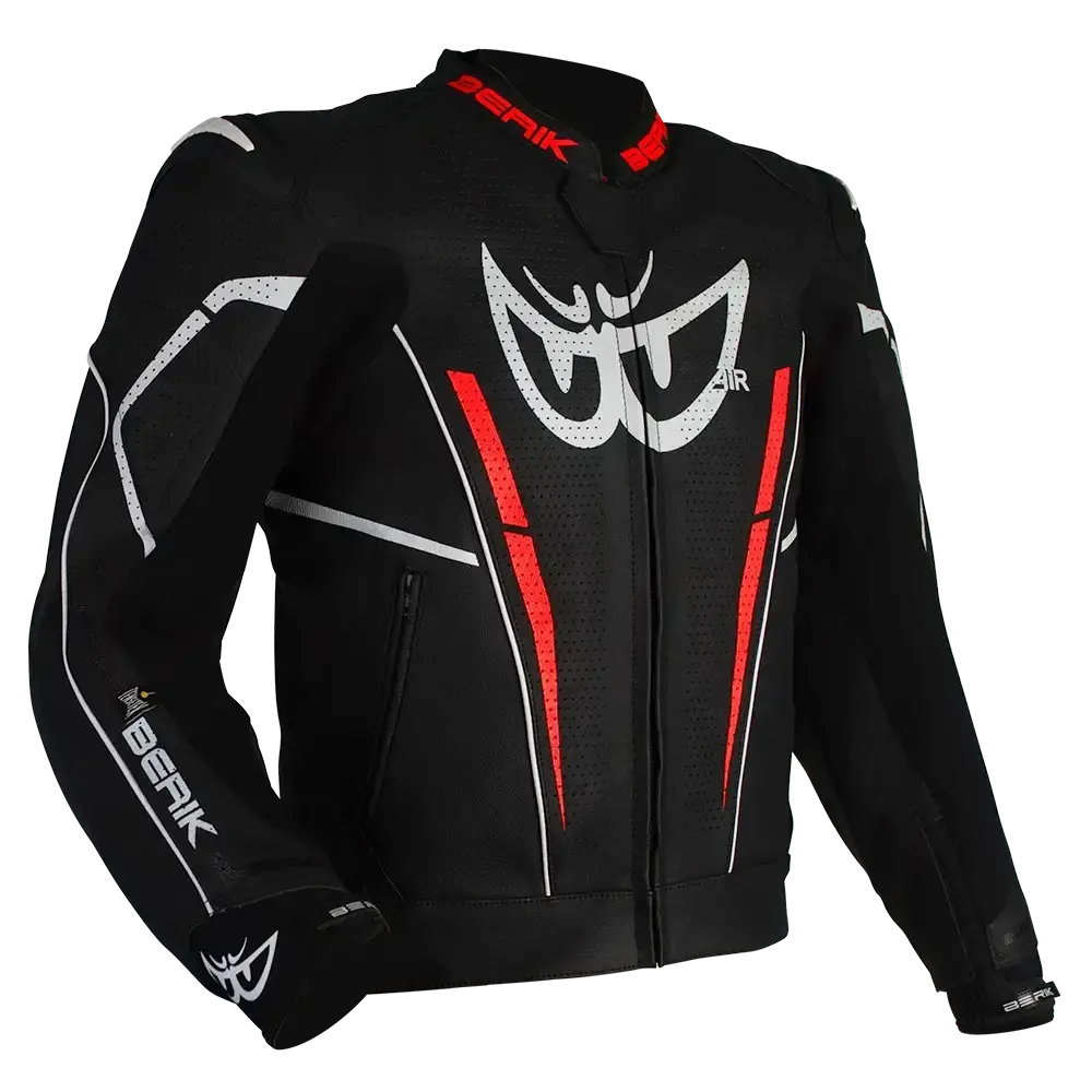 Berik Monza Leather Jacket - Black/Fluro-Red 1