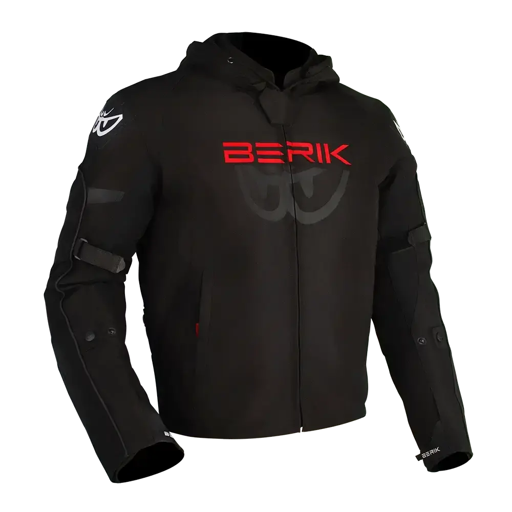 Berik Star Hoodie Motorcycle Jacket - Black/Fluro-Red 1