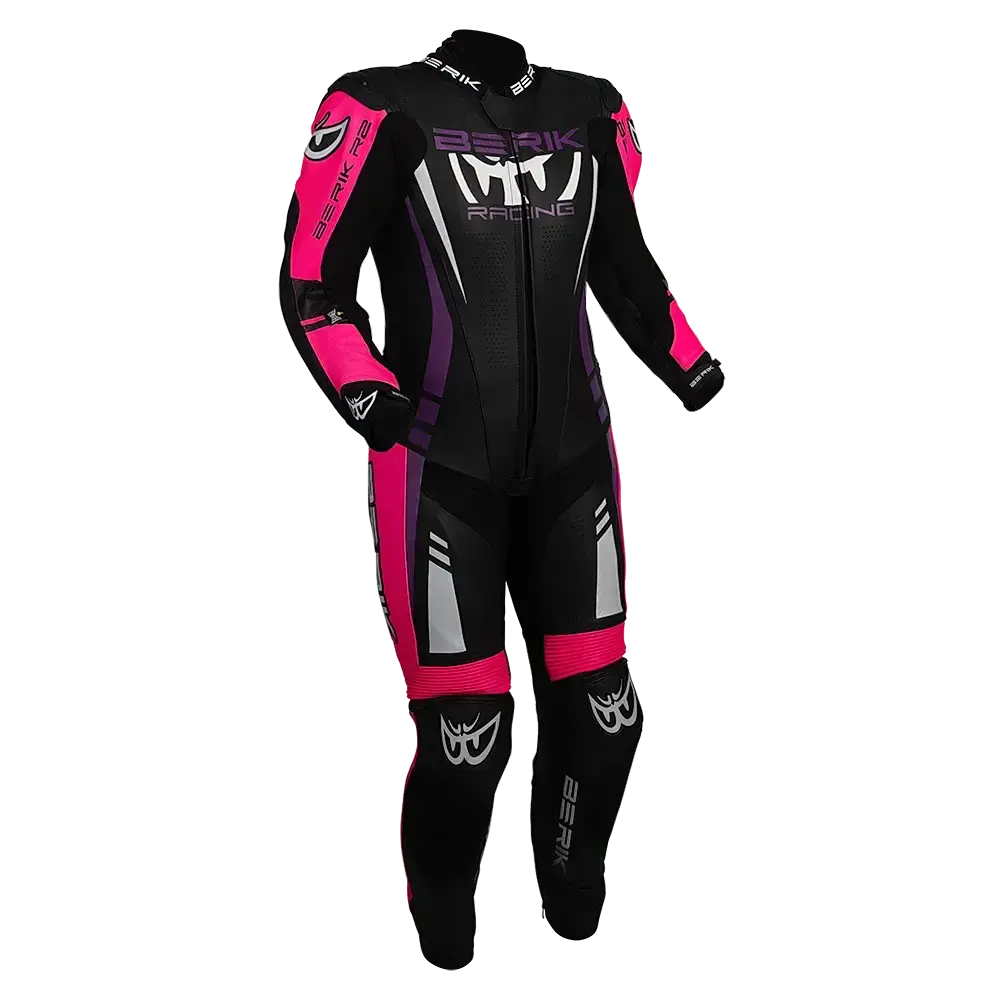 Berik Sicily One-Piece Leather Race Suit - Black/Pink 1