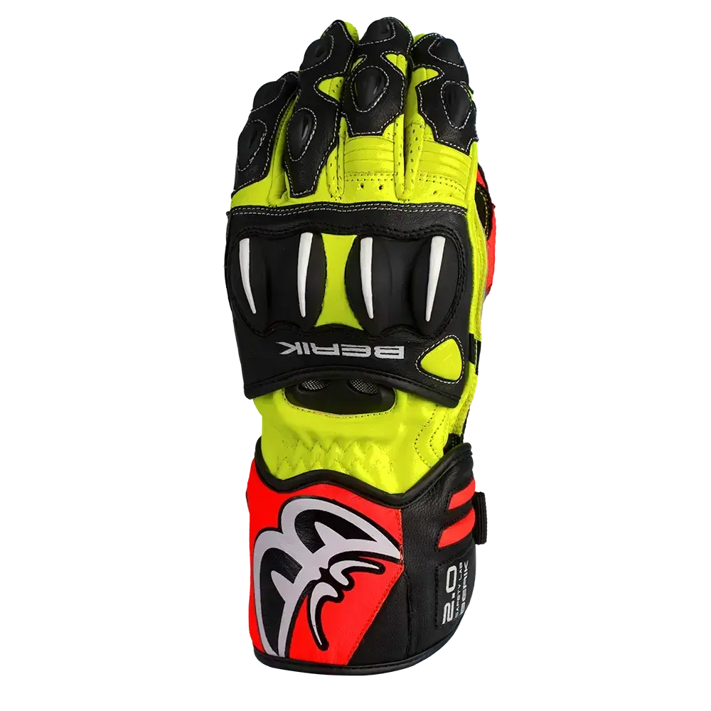 Berik Trax Leather Gloves - Black/Hi-Viz/Red 1