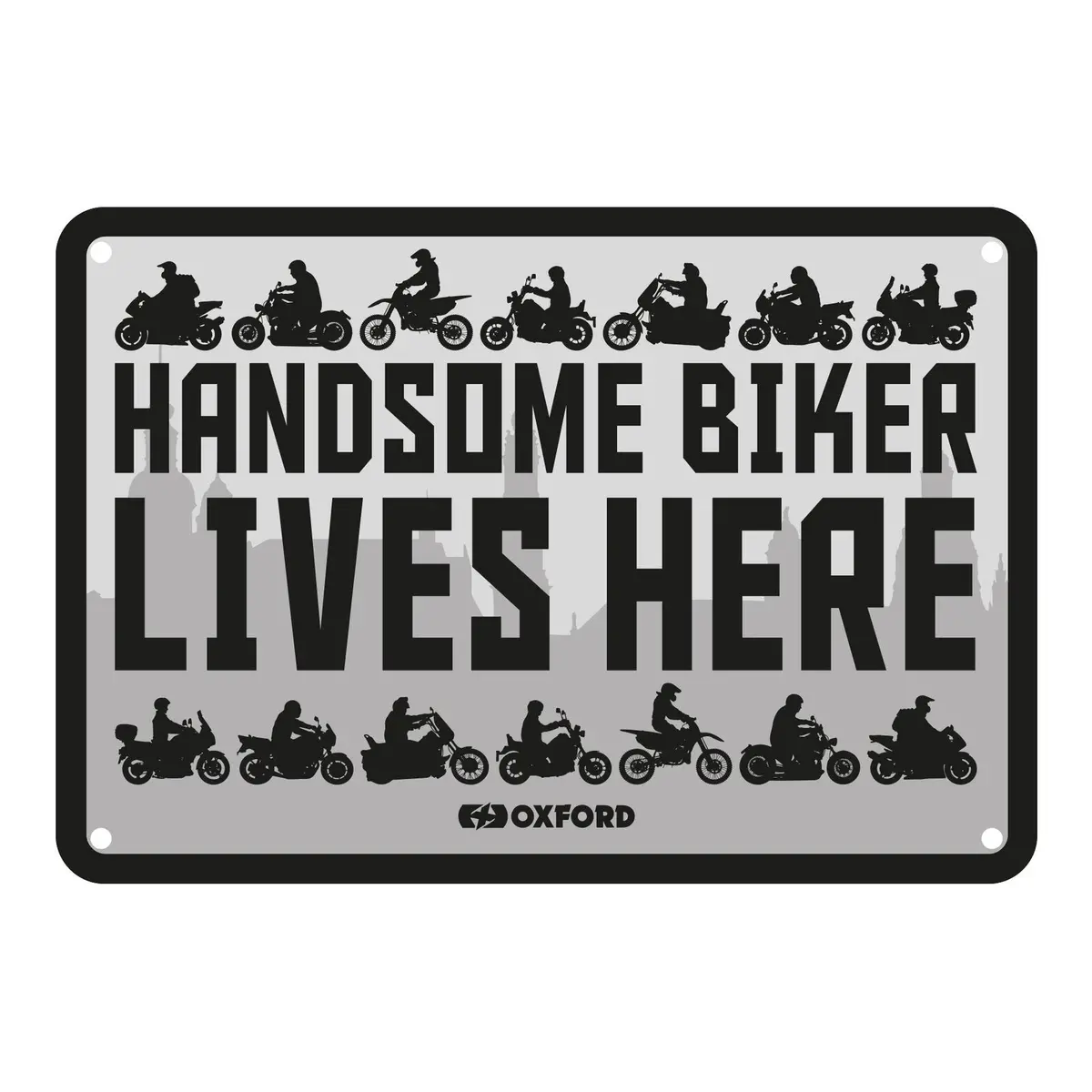 Oxford Garage Metal Sign: "Handsome Biker Lives Here" 1