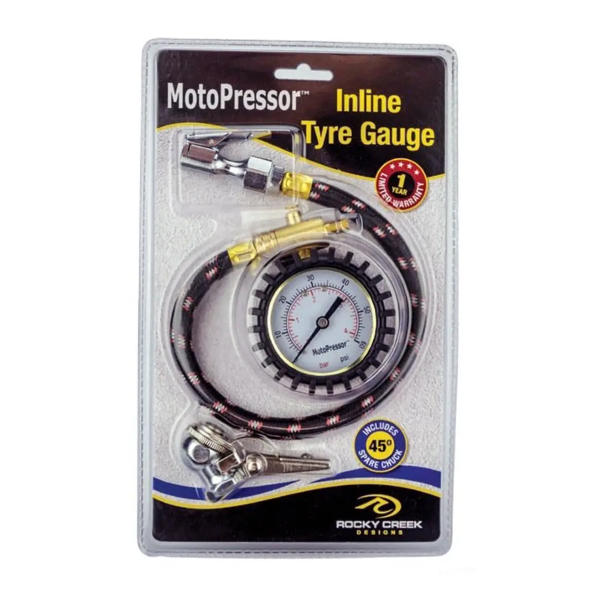 Rocky Creek Motopressor Tyre Gauge With Spare Chuck 1