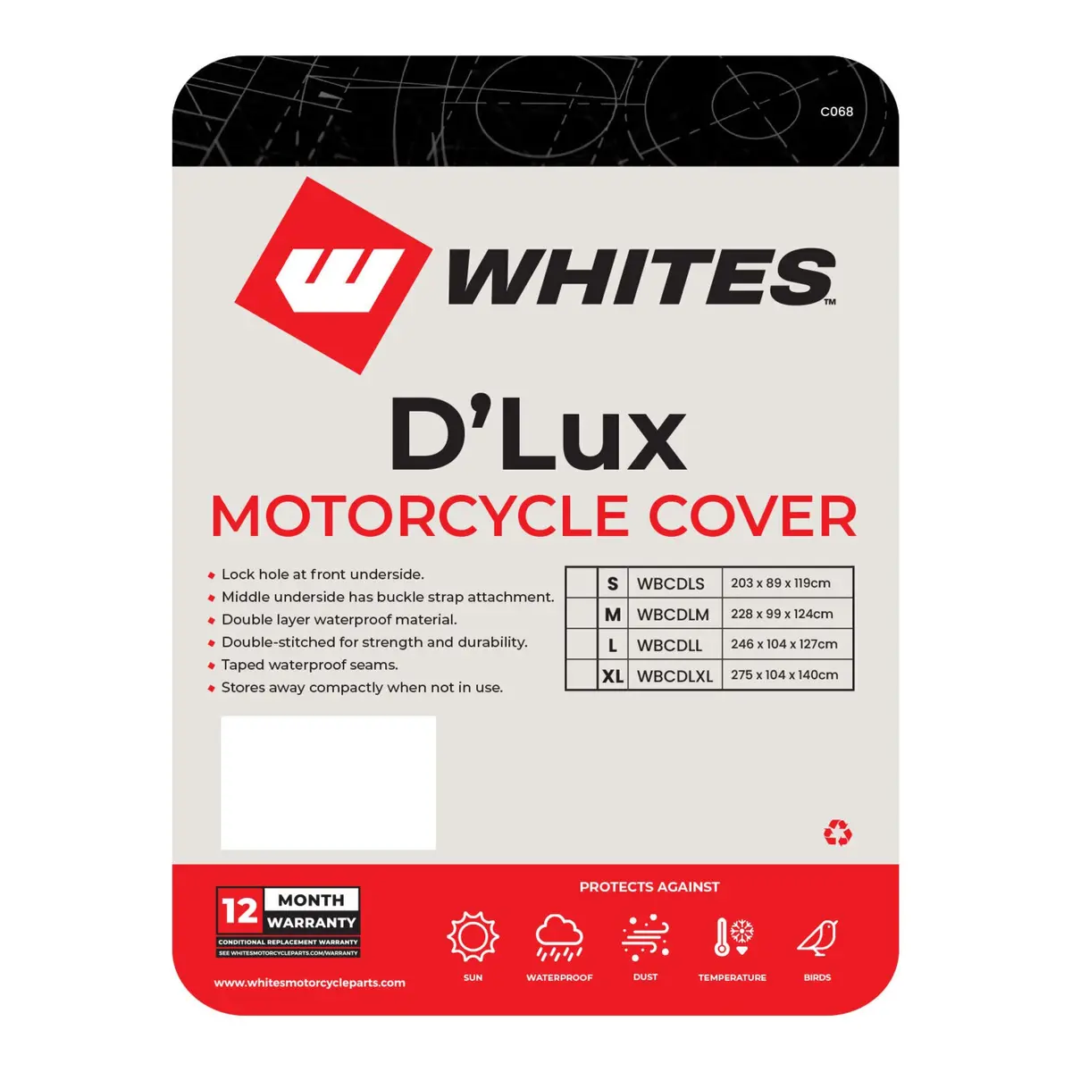 Whites Motorcycle Cover - D'lux (M) 228 X 99 X 124Cm 2