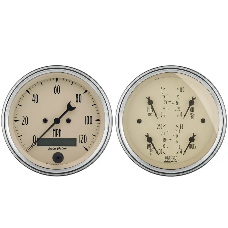 Autometer Antique Beige Gauge Kit – Includes 3-3/8In Quad & Speedometer 1