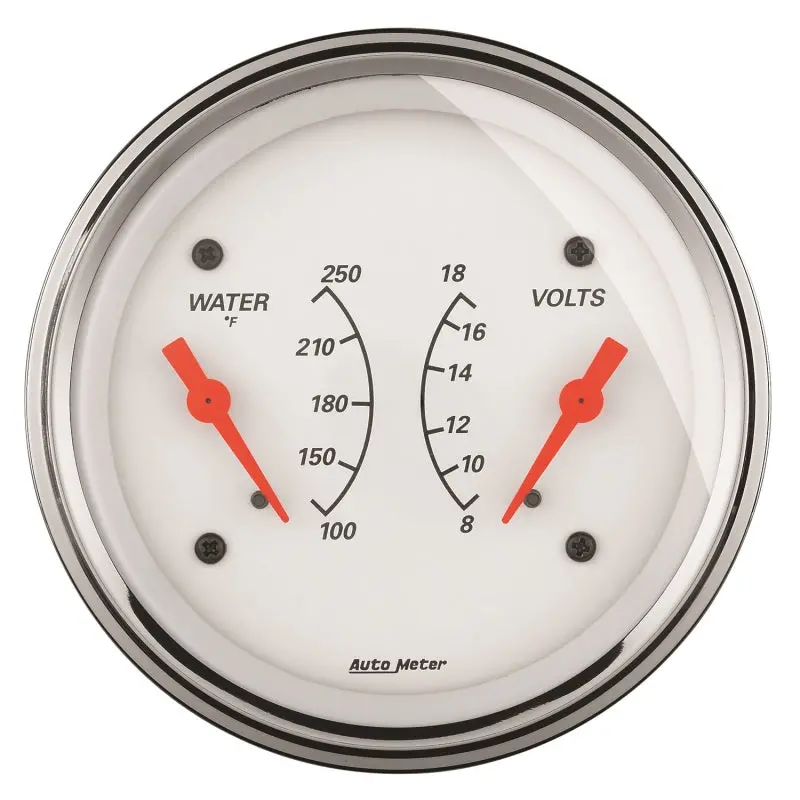 Autometer Dual 3-3/8" Electric Gauge: Coolant Temperature & Voltage (0–250°F / 0–18V), Arctic White Face 1